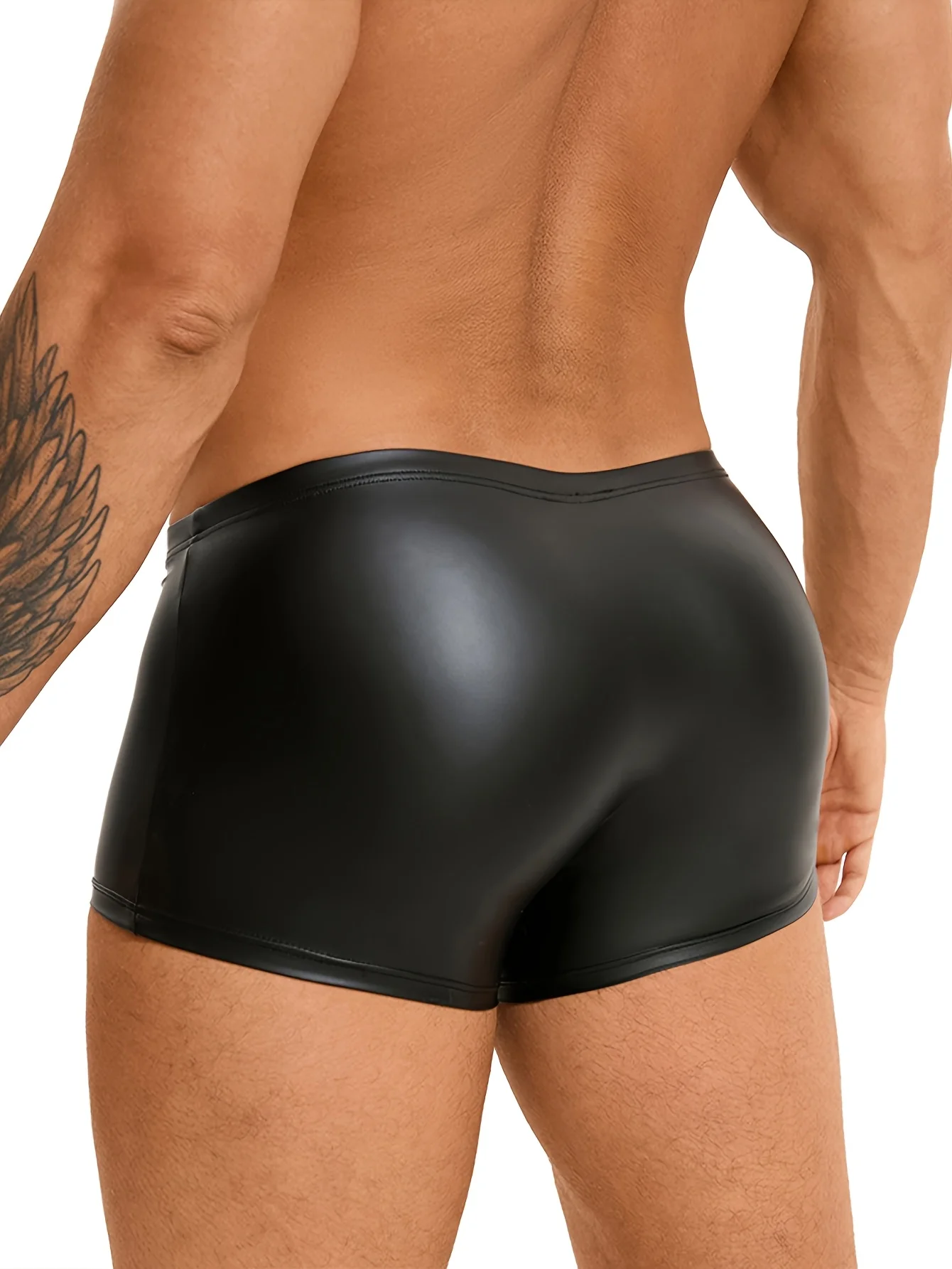 5pcs Men Sexy Faux Leather Boxer Briefs Underwears PU Tight U Pouch Panties Solid Underpants Black M L XL