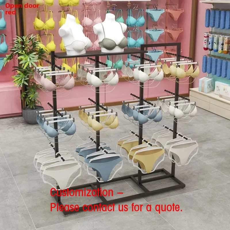 custom.Modern Gold Metal Rack Bra and Shorts Positive Hanging Underwear Display on Middle Island Display