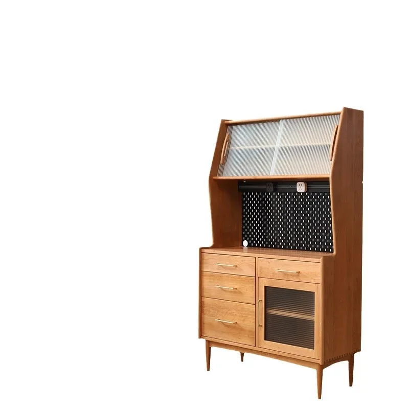 wood dining side cabinet high cabinet integrated against the wall Japanese cupboard small apartment cherry wood locker