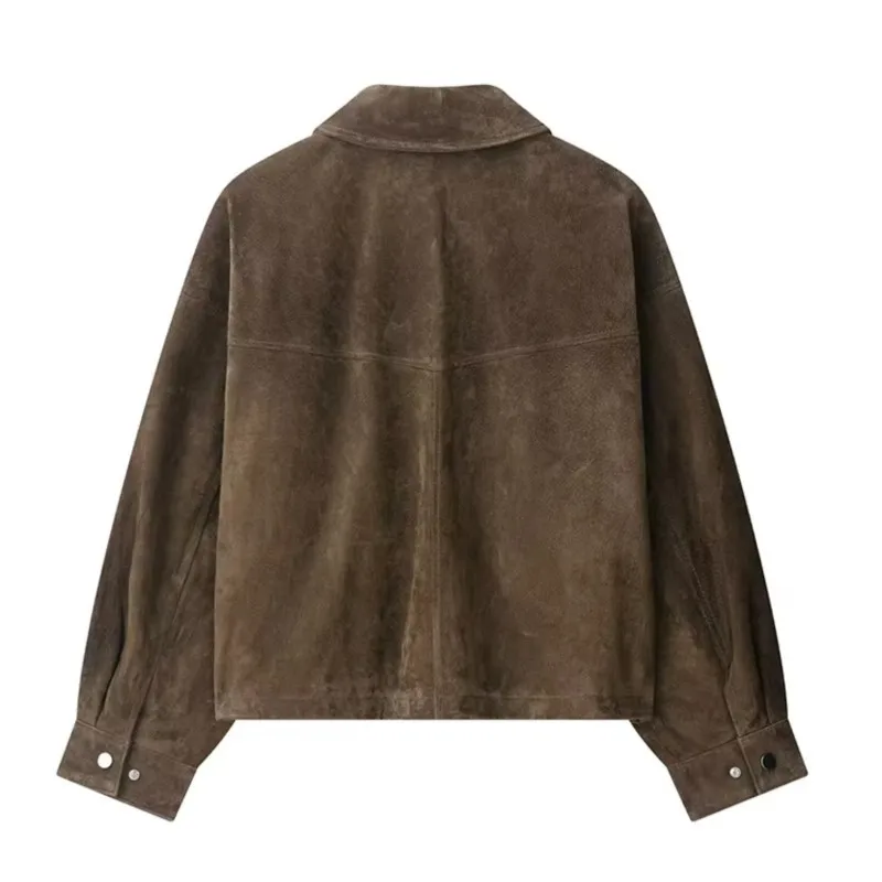 Retro Bomber Jacken Frauen 2025, Neue Herbst Winter Casual Große Taschen Drehen-unten Kragen Zipper Kurzen Mantel Mode Lose outwear