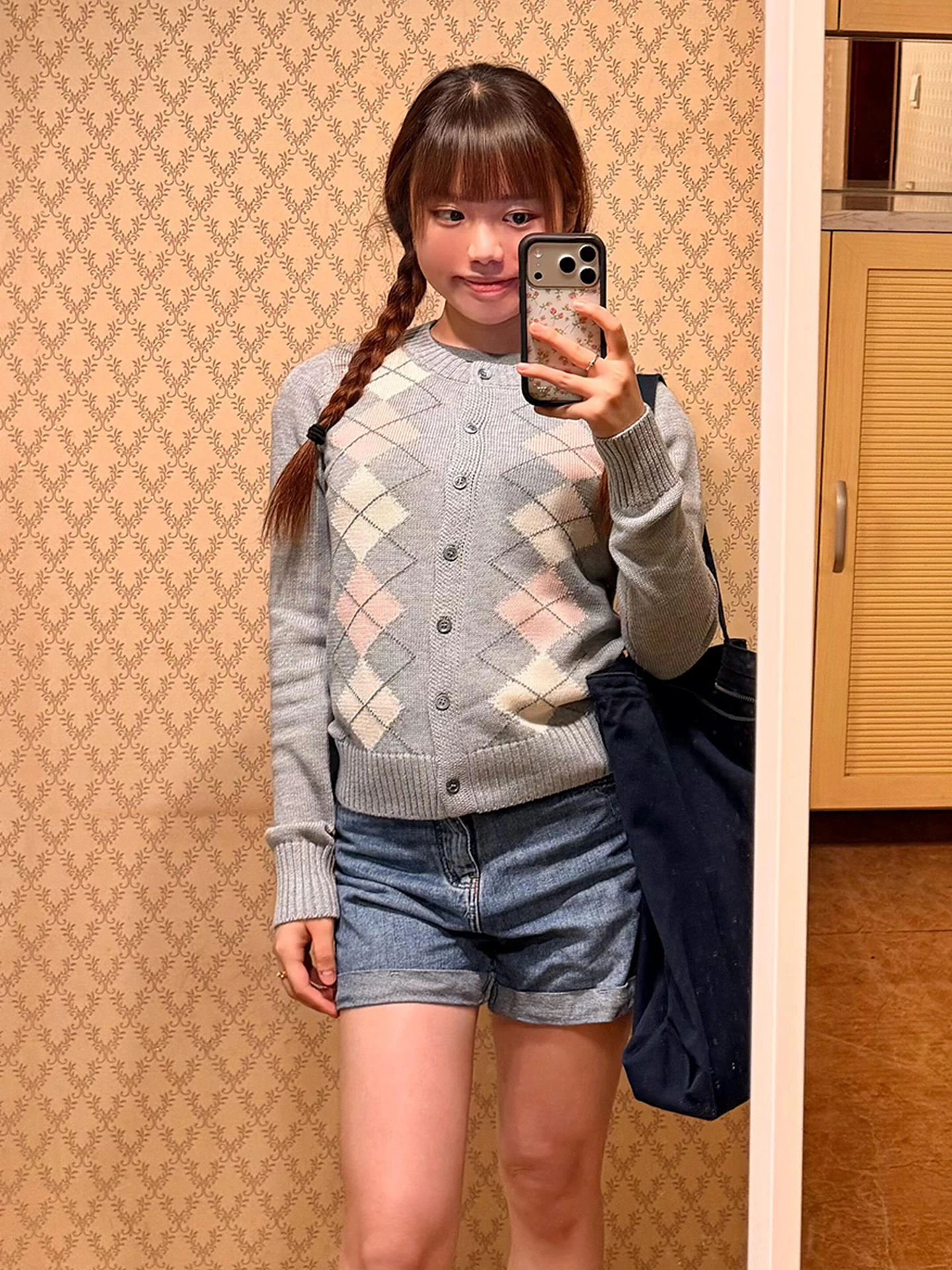 

College Style Short Knitted Open Cardigan Women's Early Spring round Neck Color Block Slim Fit Korean Style Top