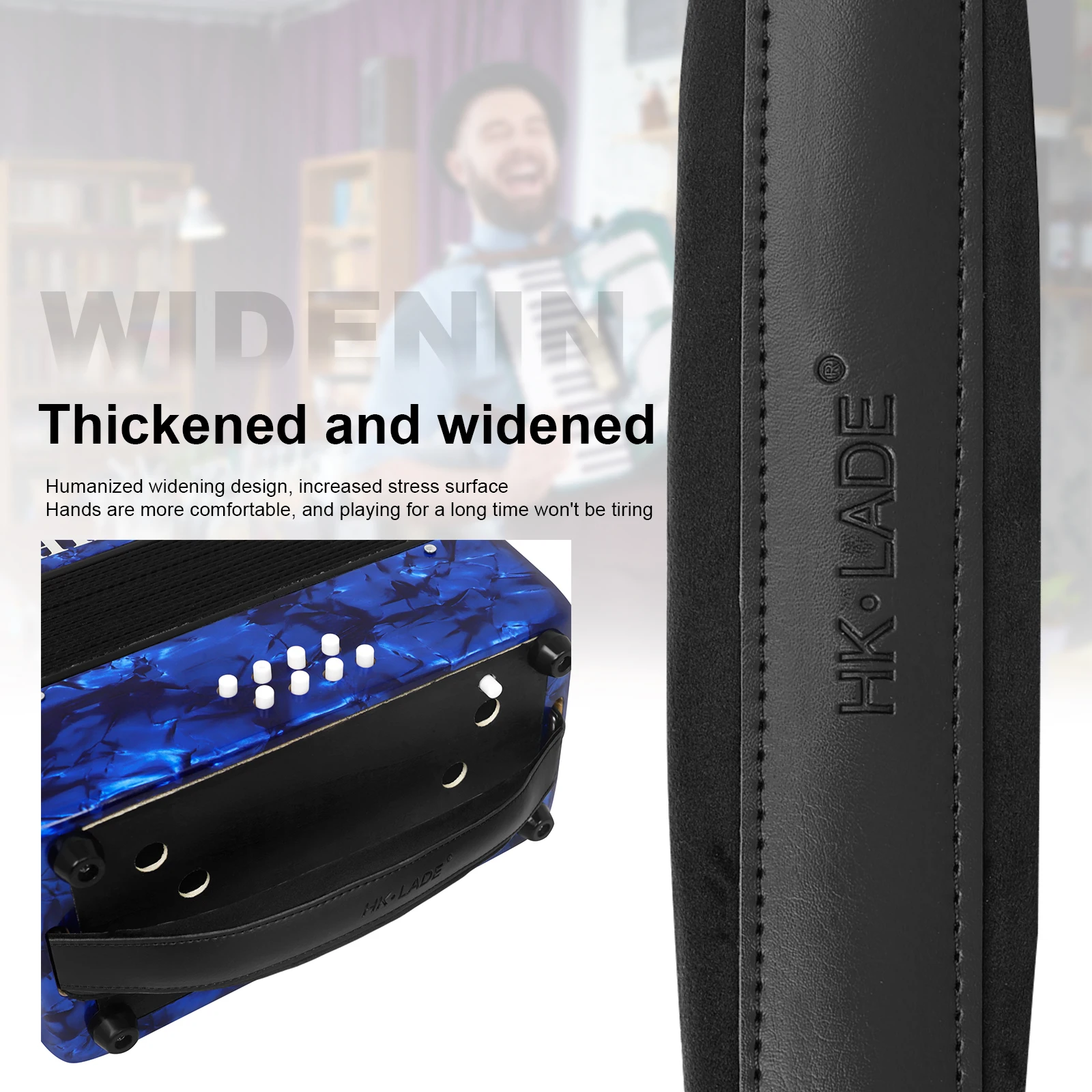 HK-LADE Accordion Strap Left Hand Bass Strap Leather Flannel Wide High-Elastic Sponge Cushion Accordion Replacement Parts