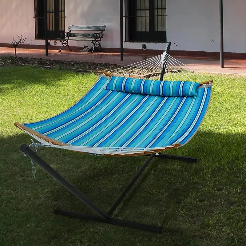 เปลญวนไม้ไผ่โค้งแบบถอดหมอนได้ สำหรับสนามหลังบ้าน ริมทะเล ระเบียง เปลญวนคู่ พกพาสะดวก สำหรับตั้งแคมป์กลางแจ้ง