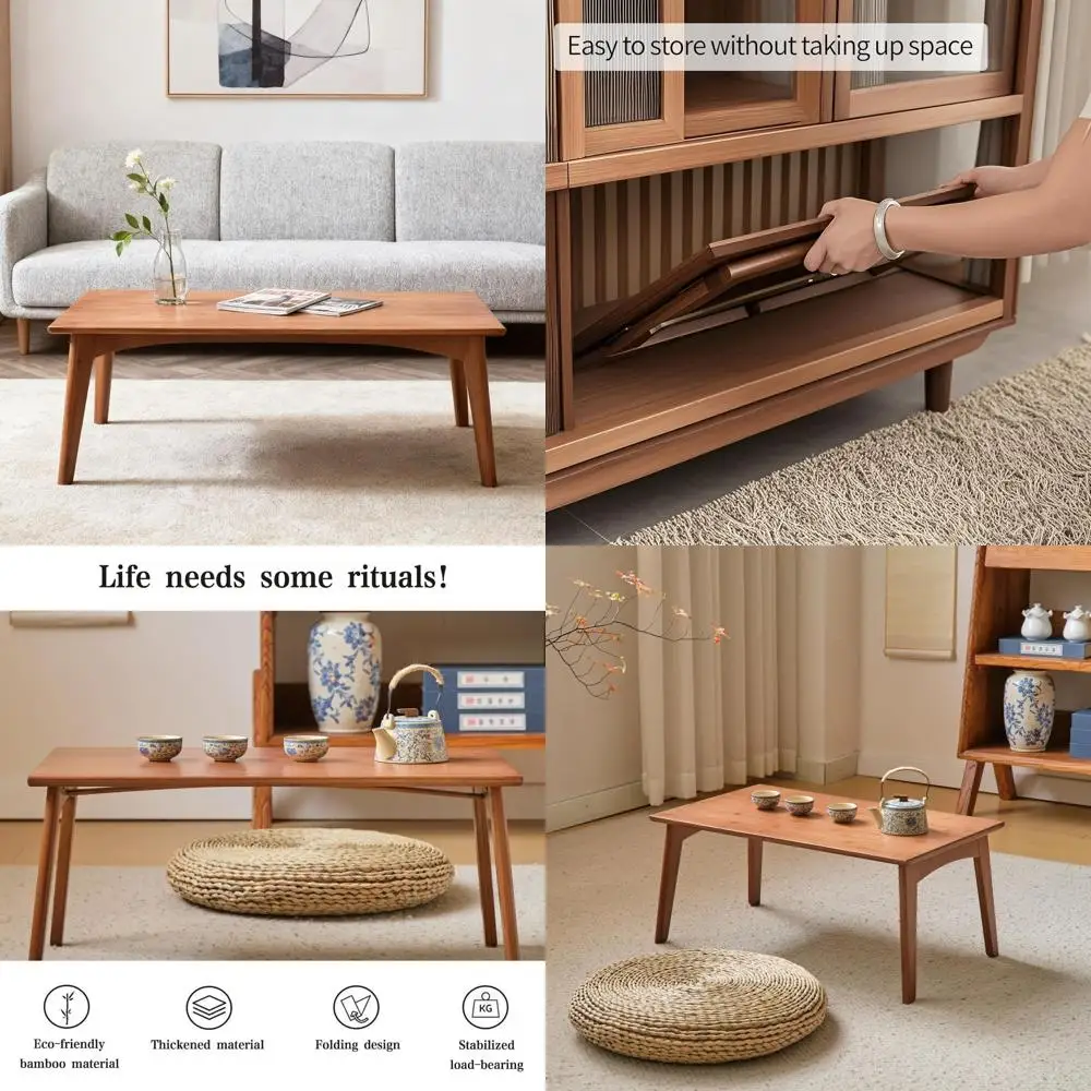 

Walnut Bamboo Floor Table, No Assembly, 26x15.8x11.8in, Folding Coffee Table for Bedroom, Low Seating Furniture