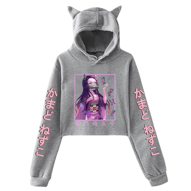 New Fashion Anime Hoodies Cute Kamado Nezuko Long Sleeve Sports Hoodie Women Girl Sweatshirt Cat Ear Pullover Tops