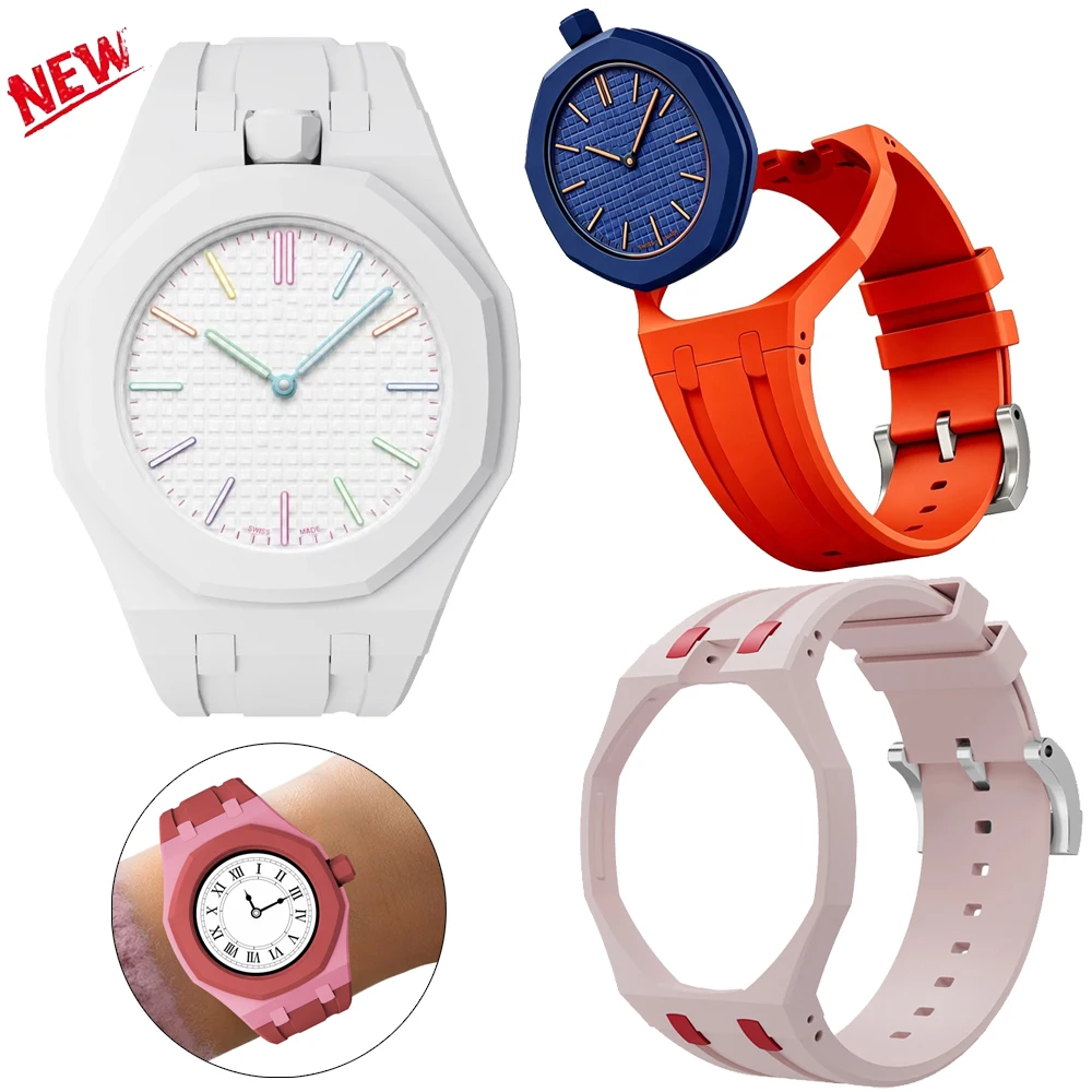 Biokeramikgehäuse + Silikonarmband für Swatch x AP Royal Pop Straps Taschenuhr-Armband-Adapter 2-in-1-Modifikationskit