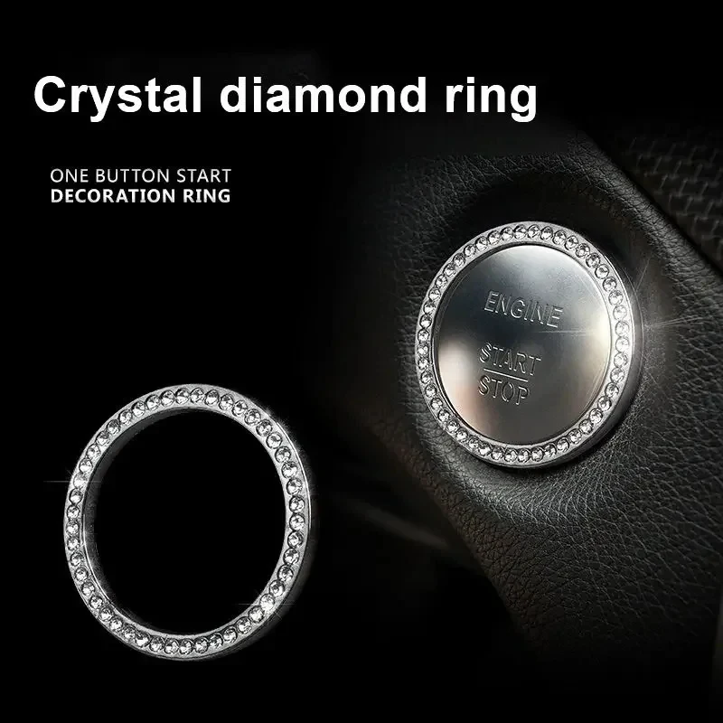 1-6Pcs Engine Start Stop Switch Button Crystal Rhinestone Cover Protector Ring Hand - Set Sticker Decoration For Car One Click