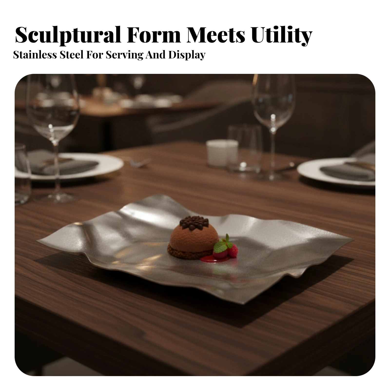 Stainless Steel Serving Plate Crumpled Rectangular Serving Plate Tableware Dishwasher Safe Dish Decorative for Hosts