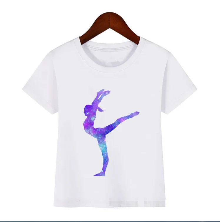 Watercolor I\'M Wild About Gymnastics Graphic Print T-Shirt For Girls Cute Children\'S Clothing Gymnastics Dance Lover Tshirt Tops