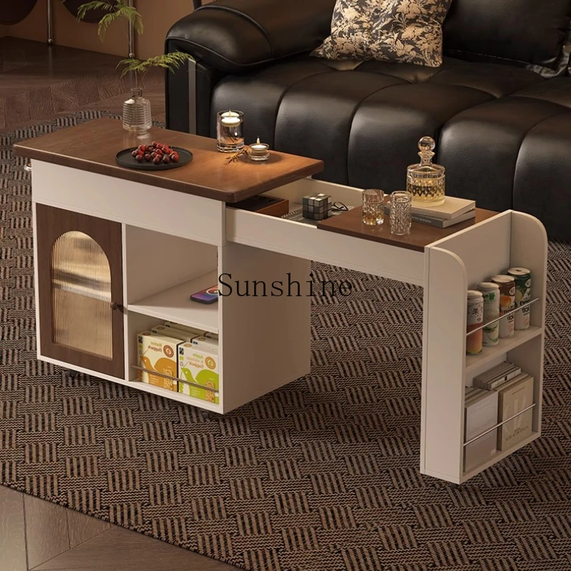 French retro style solid wood retractable folding coffee table removable living room home sofa