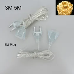 3M 5M Power Extension Cord For EU Plug LED Holiday Light String Extension Standard Switch Cable Christmas Curtain Light M20