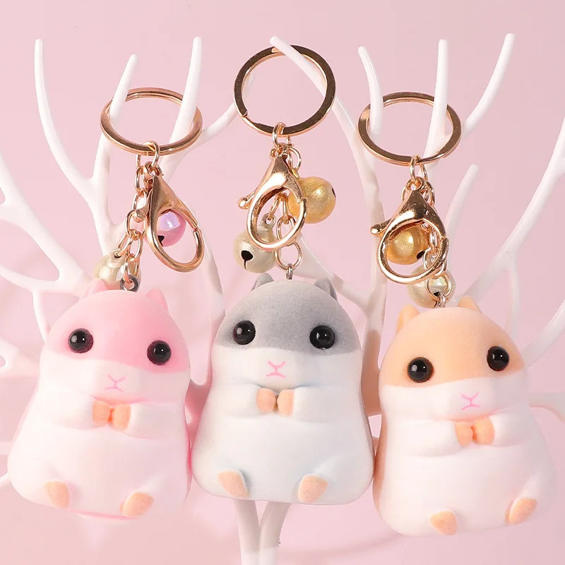 new Creative cute bells squirrel doll funny keychain accessories flocked animal door guard pendant car cartoon doll keychain