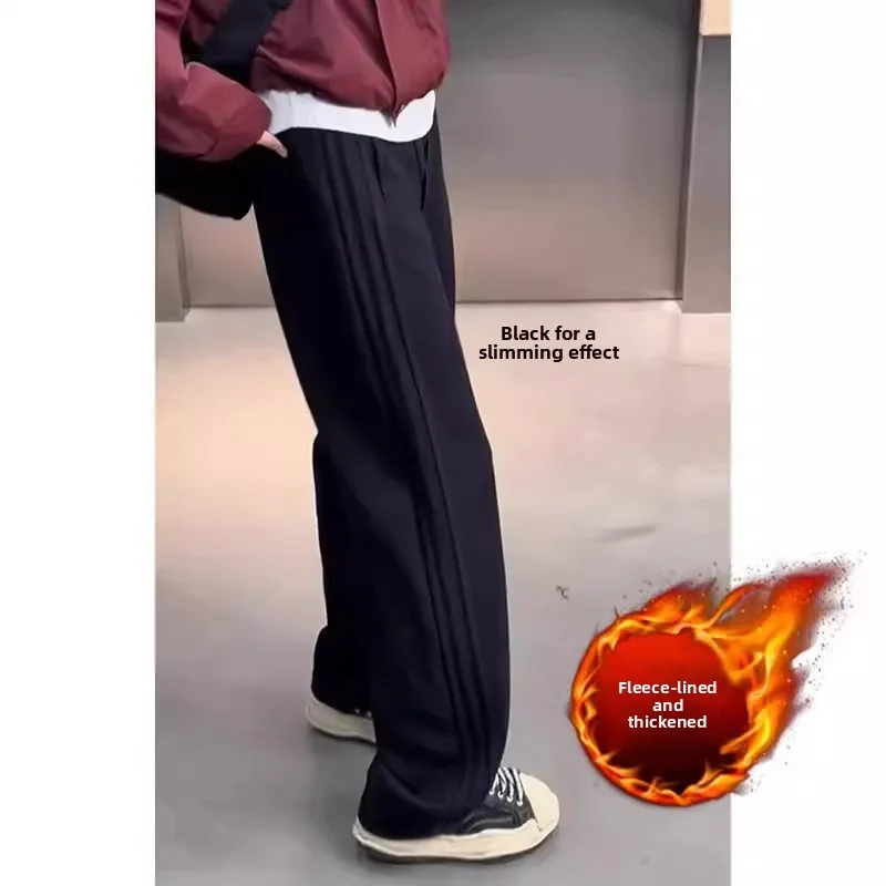 حجم كبير الرجال السراويل الساق المستقيمة Thiened Fce الخريف الشتاء الدافئة بناطيل كاجوال اللون الأحمر ألياف البوليستر السراويل الطويلة