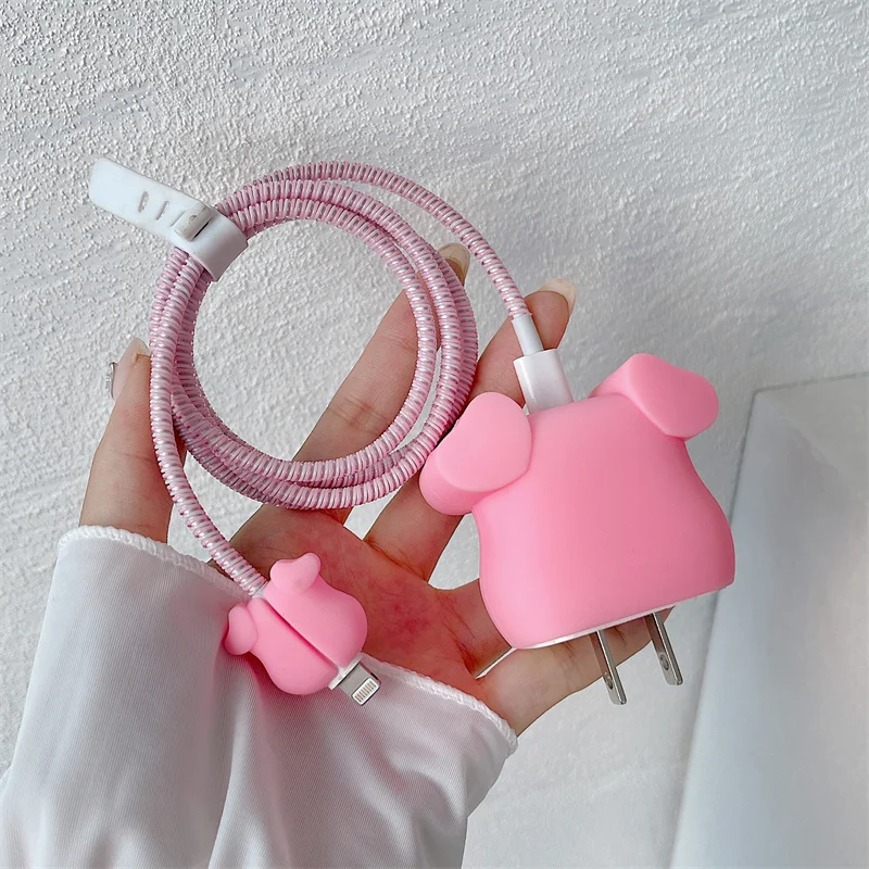 New Cartoon Cute Pig Silicone Charger Protective Case For IPhone 11 12 13 14 18W-20W Fast Charge Protection Charger Cover Sleeve