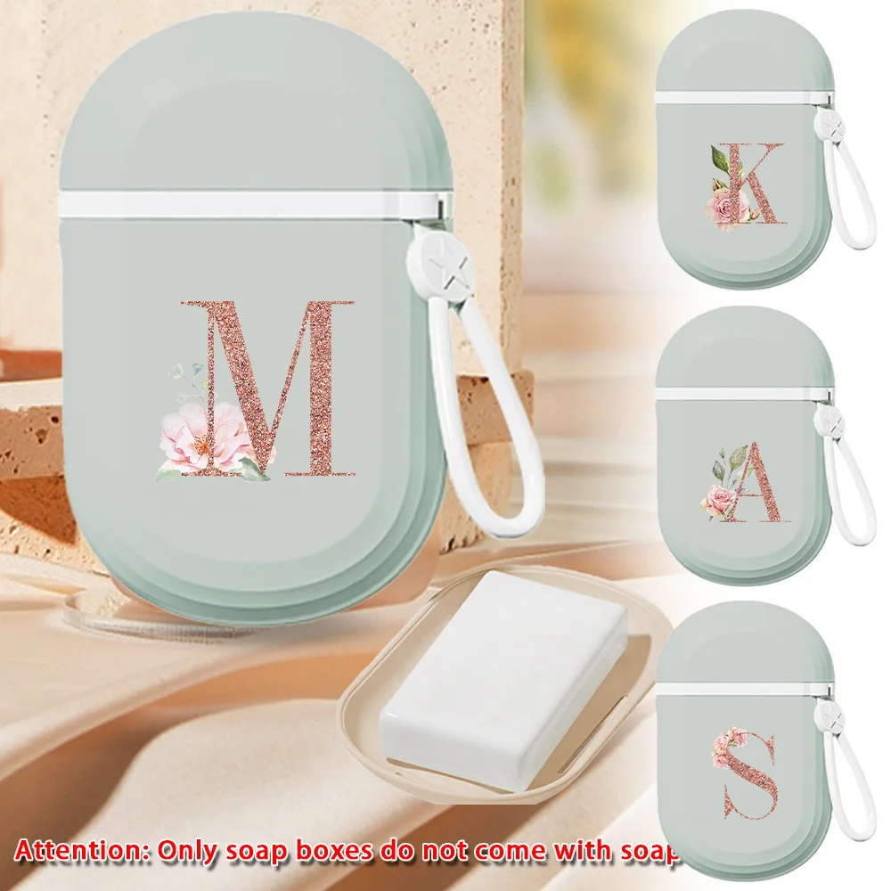 

Travel Creative Soap Box Portable Soap Seal Organizer Reusable Delicate Soap Case Leak Proof Organizer Rose Gold Letter Pattern