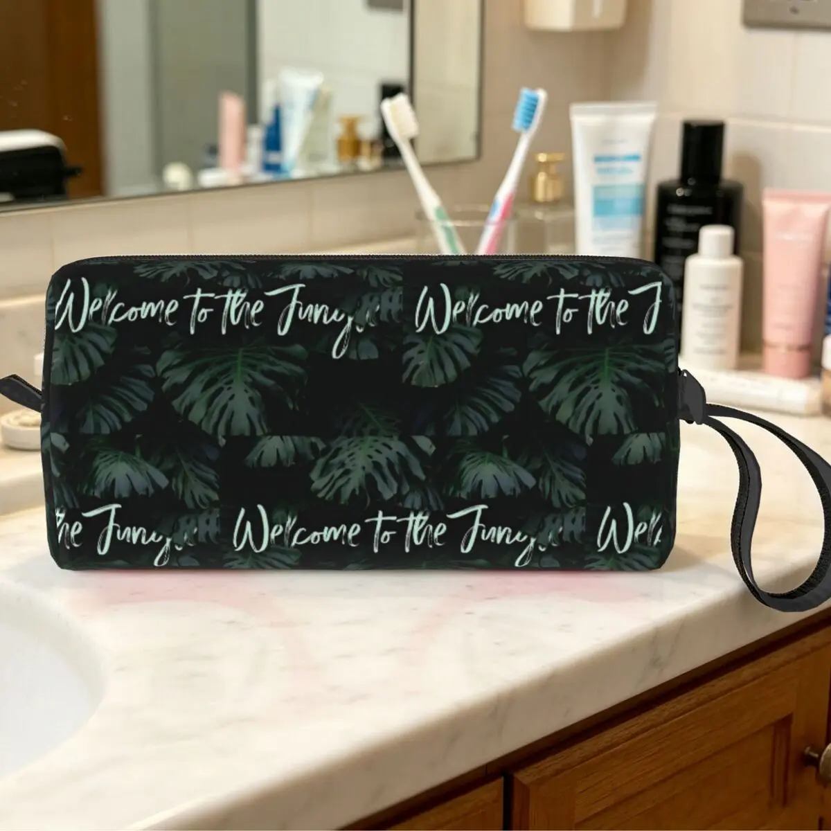 Welcome To The Jungle Tropical Digital Makeup Bag Cosmetic Organizer Storage Dopp Kit for Women Beauty Travel Pencil Case