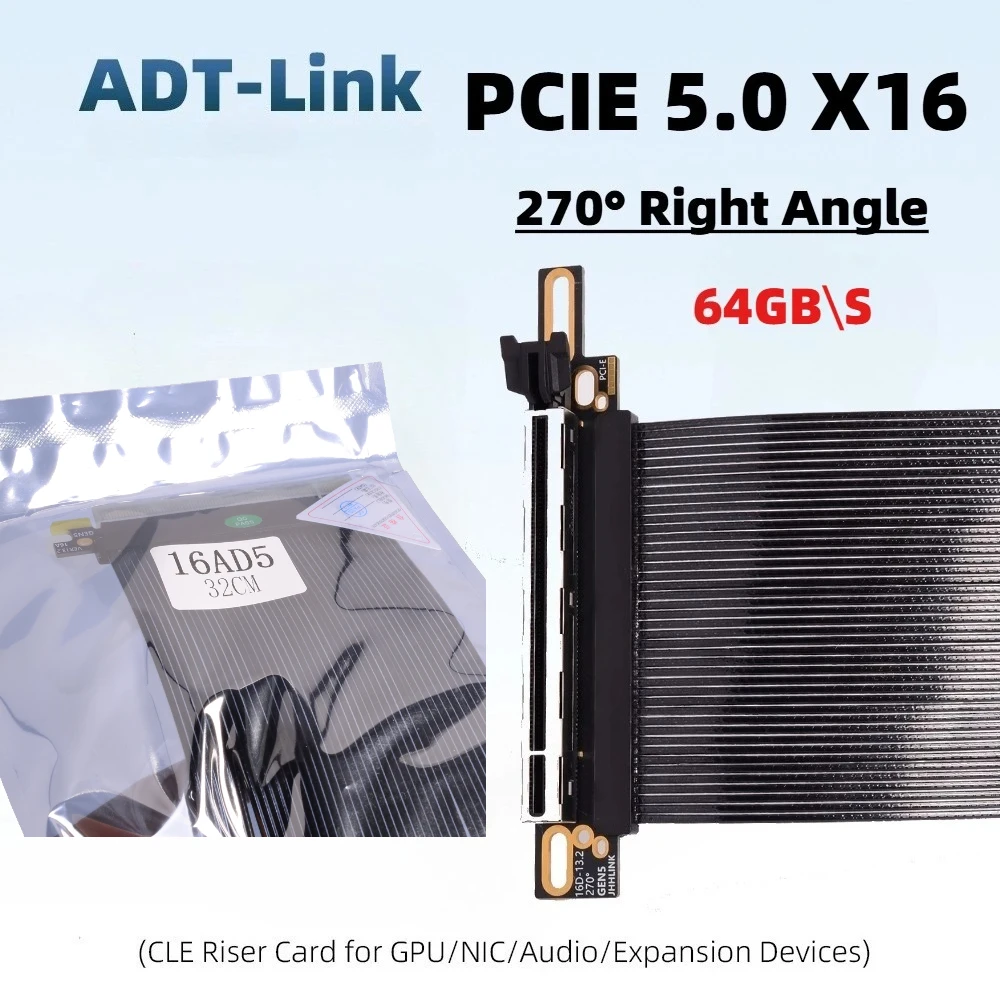 

64GB\S PCIE 5.0 X16 GEN5 Lossless Graphics Card Extension Cable 270° Anti Right Angle Riser Cable for Chassis Gaming NZXT H1 V1