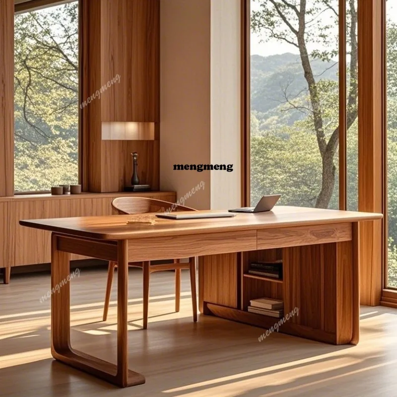 

New Chinese-style solid wood desk double desk log large worktable simple dining table