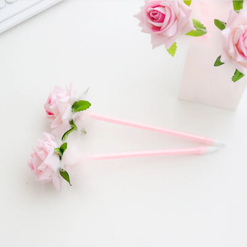 

2Pcs Artificial Rose Flower Pens Ballpoint Pen Writing tools Stationery School Office Supplies for School Teacher Gift Souvenirs