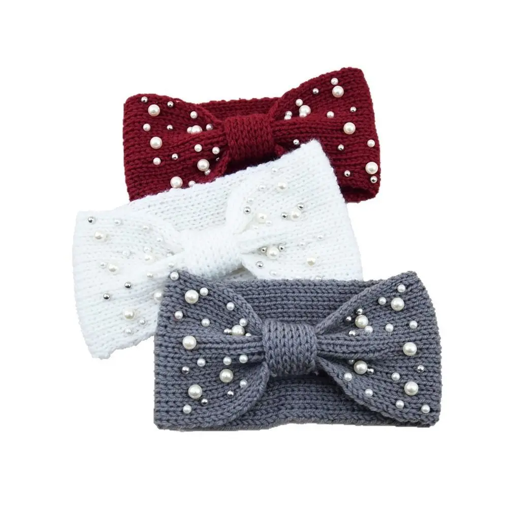 

Fashion Warm Winter Headbands Wide Edge Pearl Knitted Headbands Windproof Elastic Turban Hat Hair Accessories