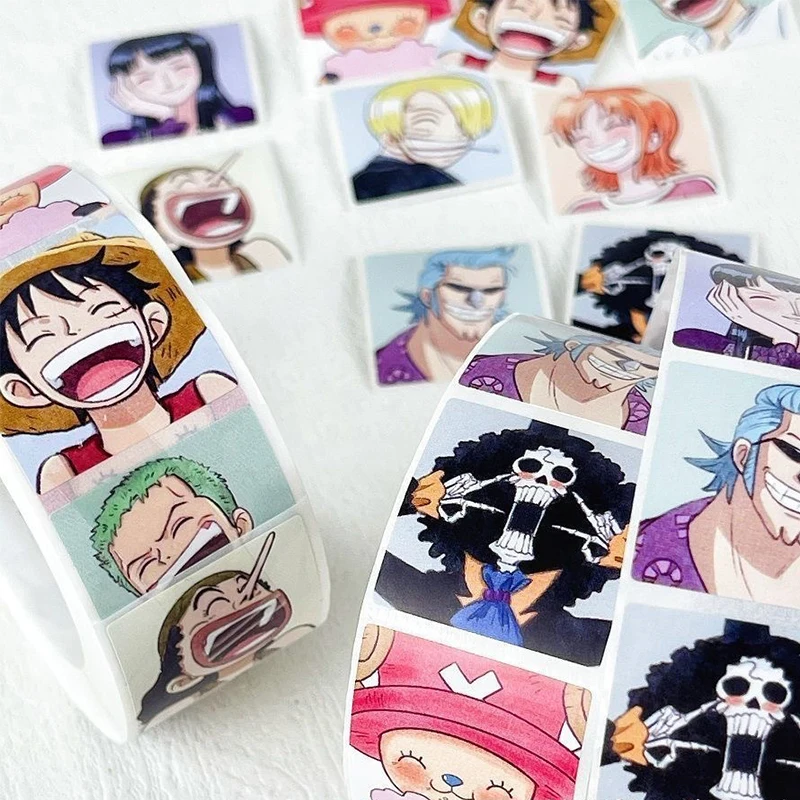 Pegatinas de cinta de una pieza para sellado de tarjetas, rollo de pegatinas decorativas creativas de dibujos animados de Anime, volumen completo,