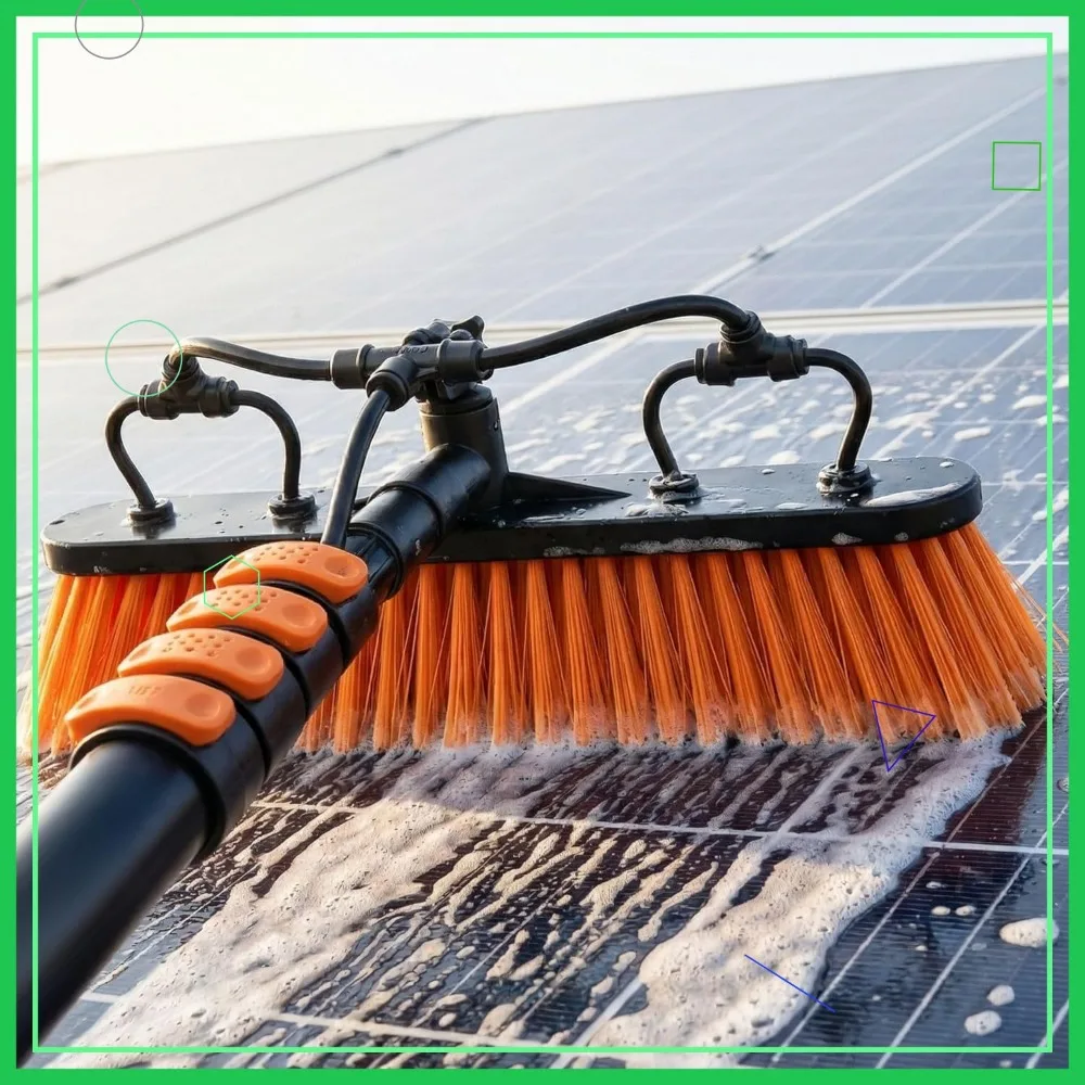 

Solar Panel Cleaning Brush with 20ft Pole – Water Fed, Soap Dispenser, Streak-Free Kit