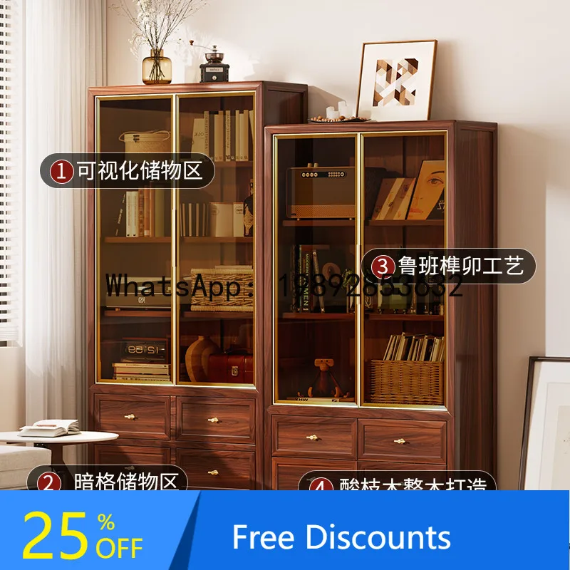 

LYY Solid Wood Bookshelf Multi-layer Combination Wall-mounted GlassCabinet Office File Cabinet Study Storage Display Cabinet