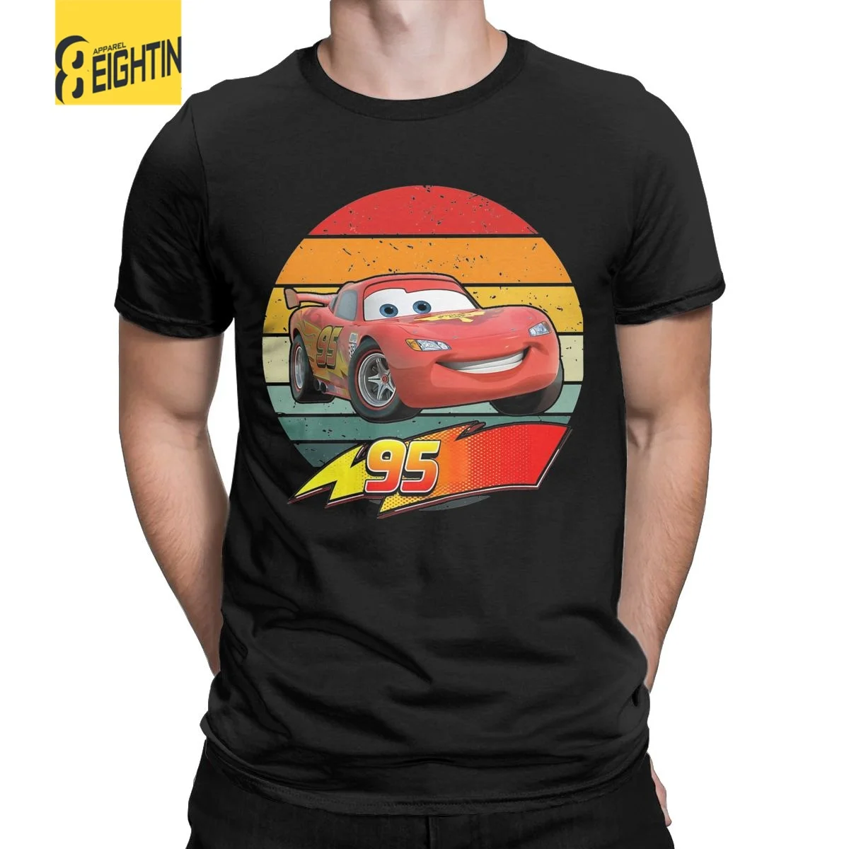 Lightning Mcqueen Racing Cars Men T Shirts Awesome Tees Short Sleeve Crewneck T-Shirt Pure Cotton Printed Clothes