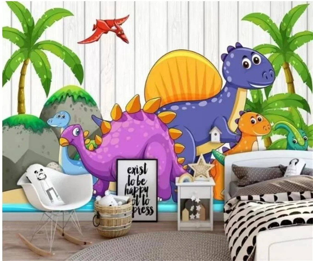 Custom size mural cartoon animal dinosaur background wall mural children's room kindergarten decorative painting 3d wallpaper