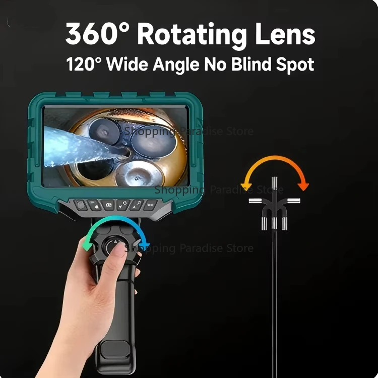 360° Rotation HD1080 Borescope Inspection Camera 7 Inch 6mm for Car Detection Industrial Video IP67