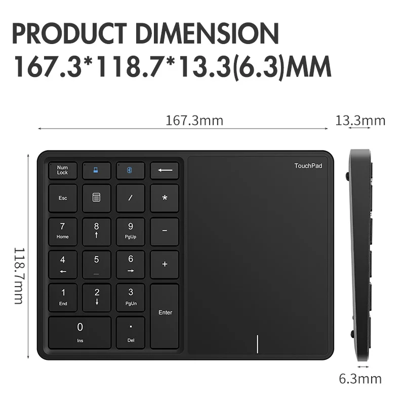 Klawiatura numeryczna Bluetooth z touchpadem Klawiatura numeryczna Bezprzewodowa klawiatura cyfrowa USB z możliwością ładowania dla systemu Android Windows IOS