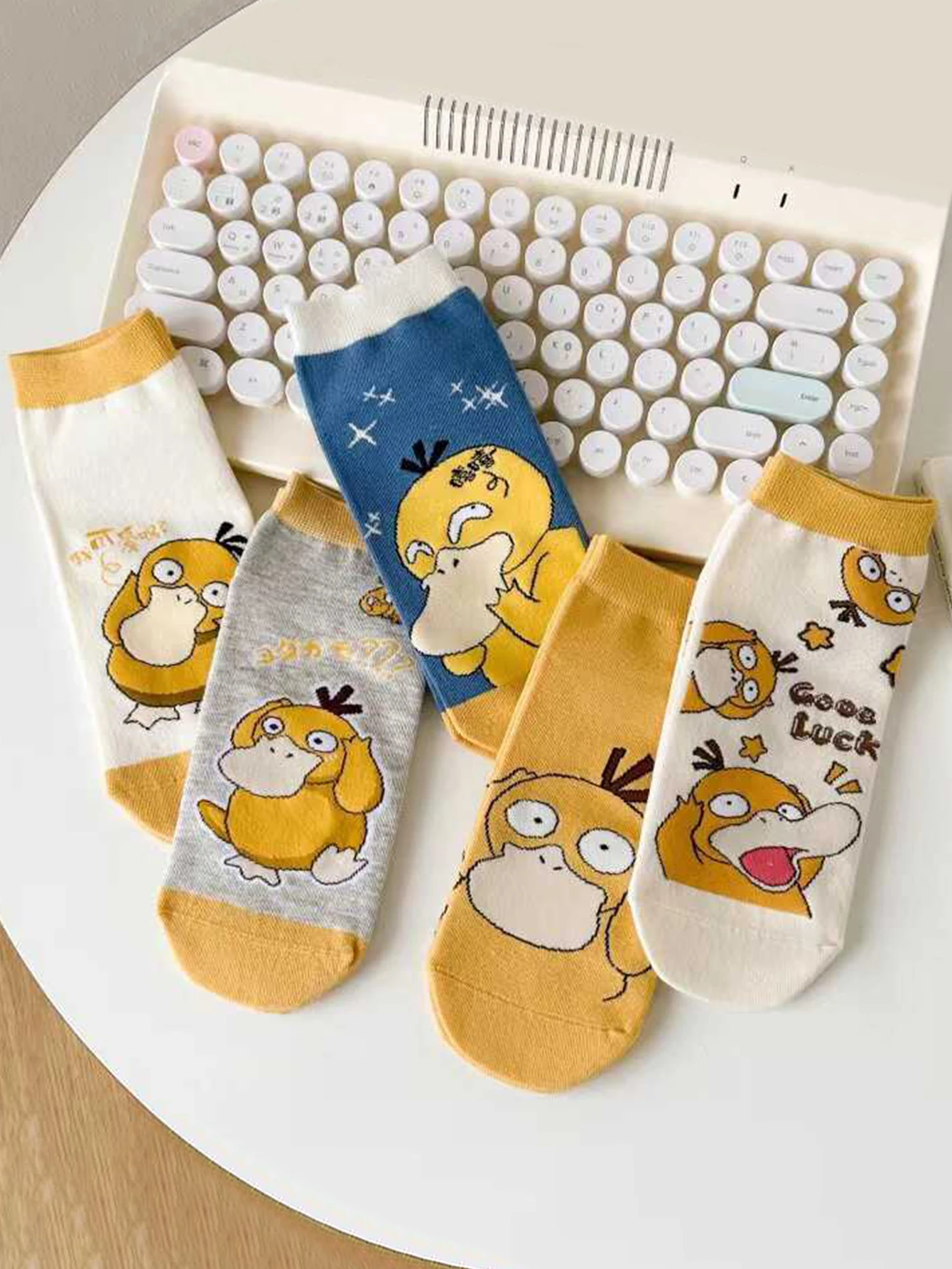 5/10 Pairs miniso Fashion Cartoon Anime Pok é mon Versatile Sweet and Cute psyduck Casual Outdoor short Socks image 2