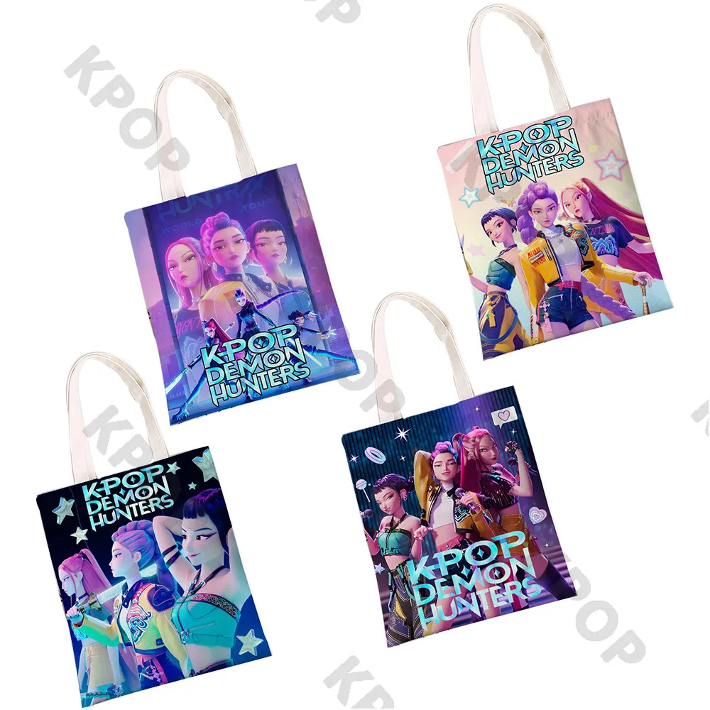 K-POP 데몬 헌터스 헌트릭스 사자 보이즈 양면 토트백 - 애니메이션 만화 숄더백 대용량 쇼핑백 선물