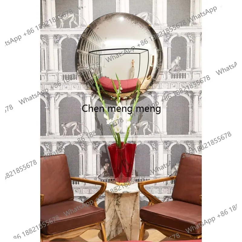 Handmade Wall Decor Curve Mirror Antiqued Wall Convex Mirror with Brass Clips