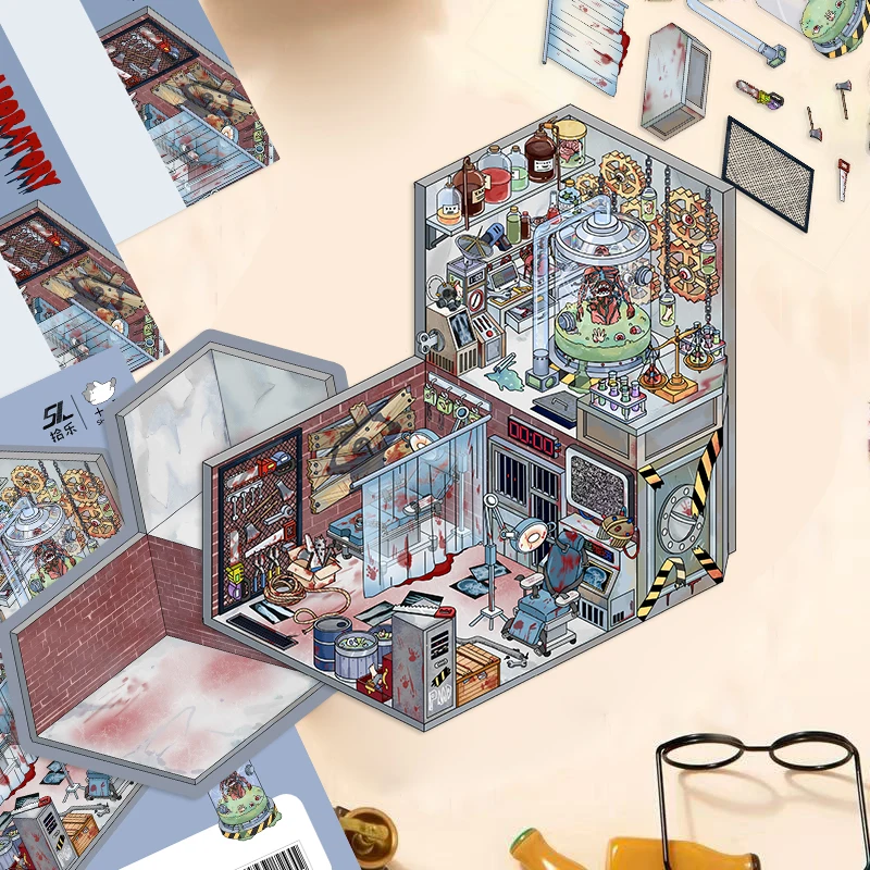 3 uds motosierra laboratorio maníaco, cabina de Doomsday DIY pegatinas de paisajismo escena apilamiento y pegado pegatinas de cuenta de mano