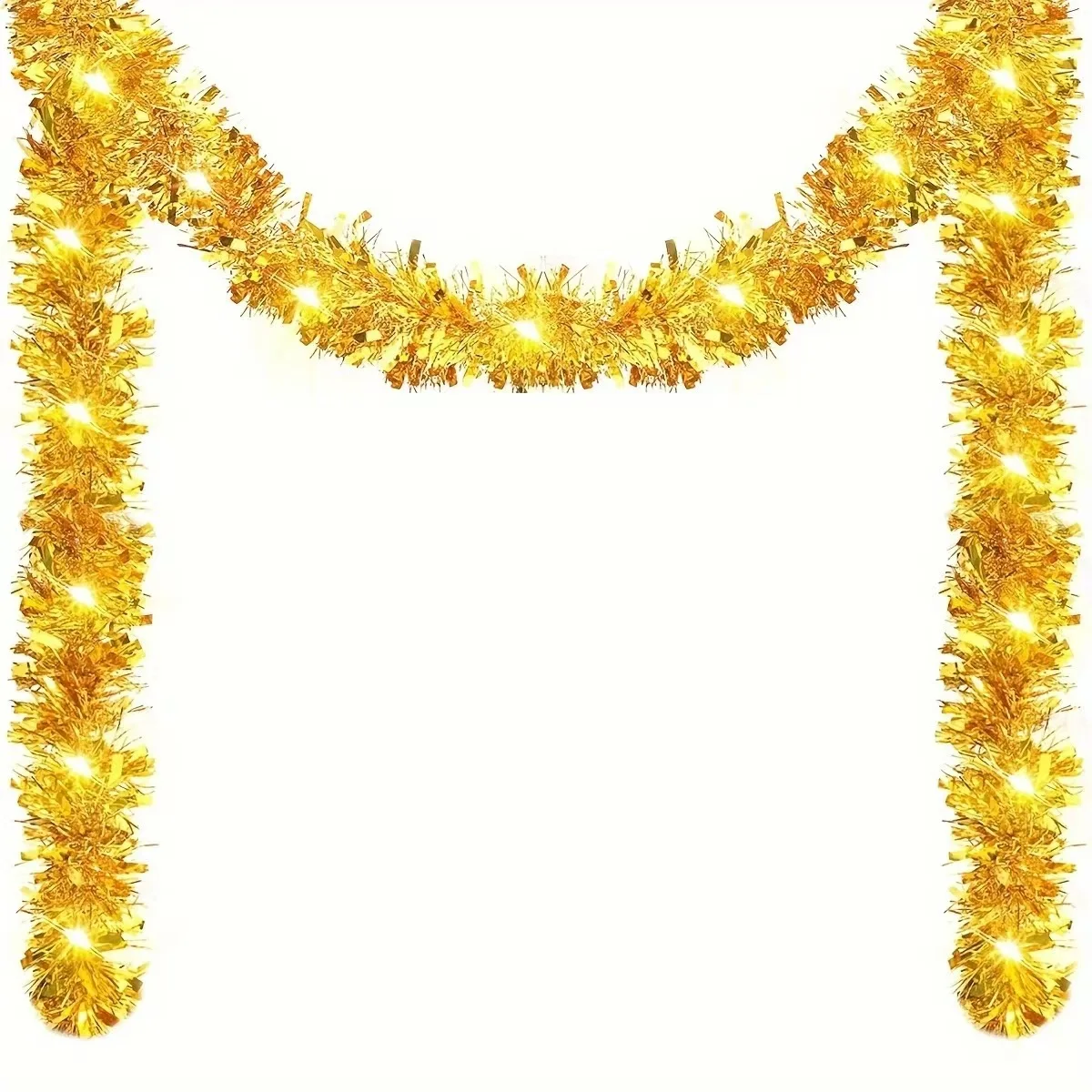 5M Festoon Christmas Garland Metallic Shiny Tinsel with LED Lights for Tree Decoration - Indoor Outdoor Xmas Party New Year 2025