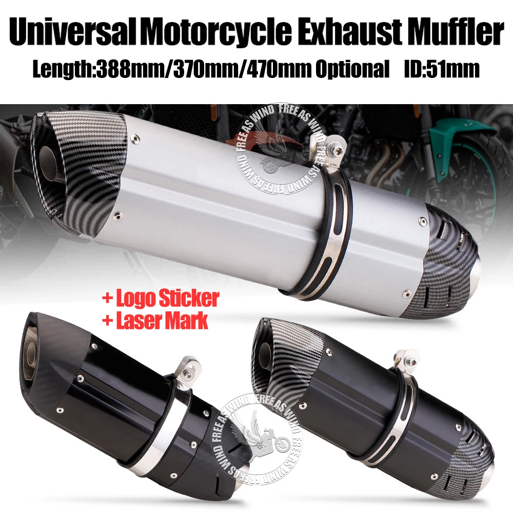 

51MM Universal Motorcycle Exhaust Muffler Pipe Escape for Kawasaki Yamaha Honda Suzuki ETC Moto Exhaust Modified Accessories