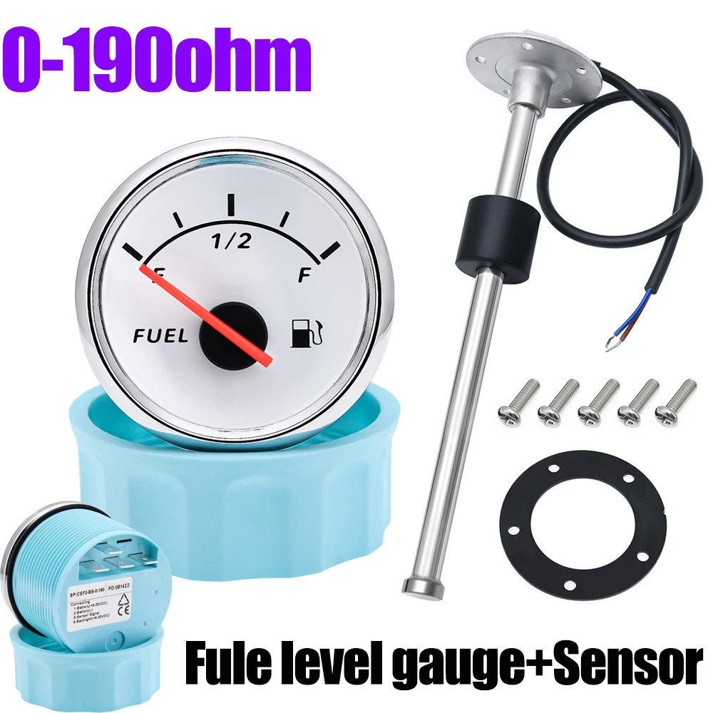 Fuel Level Gauge Meter 0-190 Ohm  with Red Backlight 9-32V 100-500mm Stainless Steel Marine Fuel Level Gauge Sensor Fit Boat Car