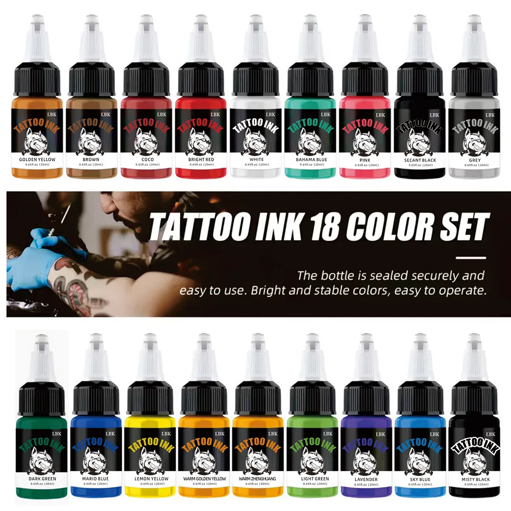 

18colors 15ml Tattoo Ink PigmentSet with Body Art Tattoo Kits Professional Beauty Paints Makeup Tattoo Supplies Semi-permanent