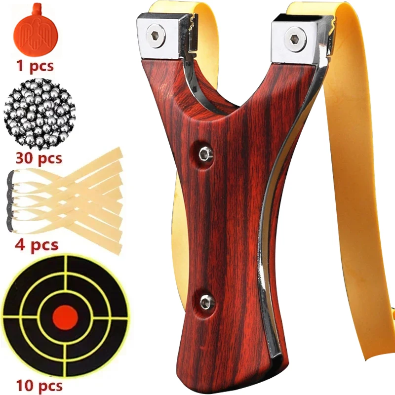 

3-styles Wooden Quick Compression Slingshot Precision Shooting Flat Rubber Band Slingshot Outdoor Hunting Target Paper Set