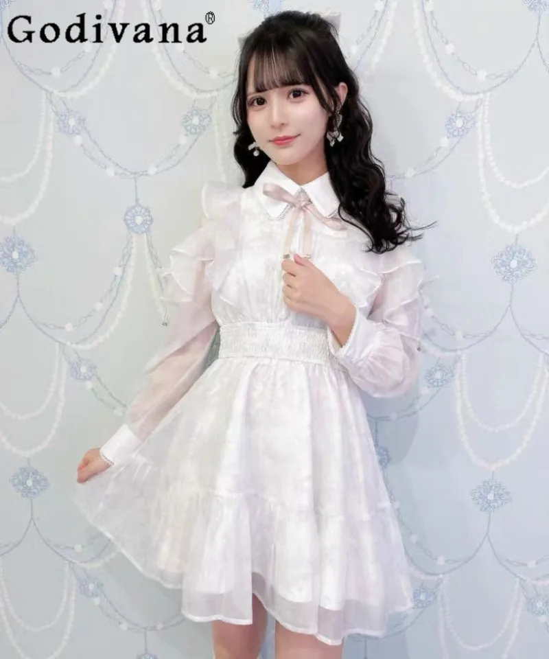 

2026 New Japanese Original Lolita Mass-Production Waist-Cinching Dress Sweet and Cute Floral Long-Sleeve Dress for Girls