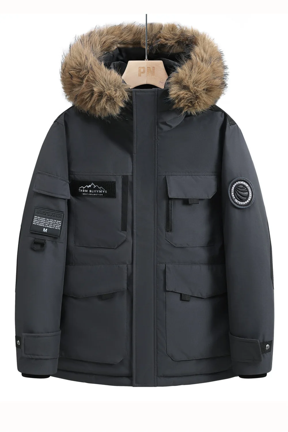 سترات شتوية جديدة للرجال مع أغطية وأطواق جلدية. سترات جديدة مقاومة للماء عالية الجودة للرجال. سترات كاجوال ودافئة #2