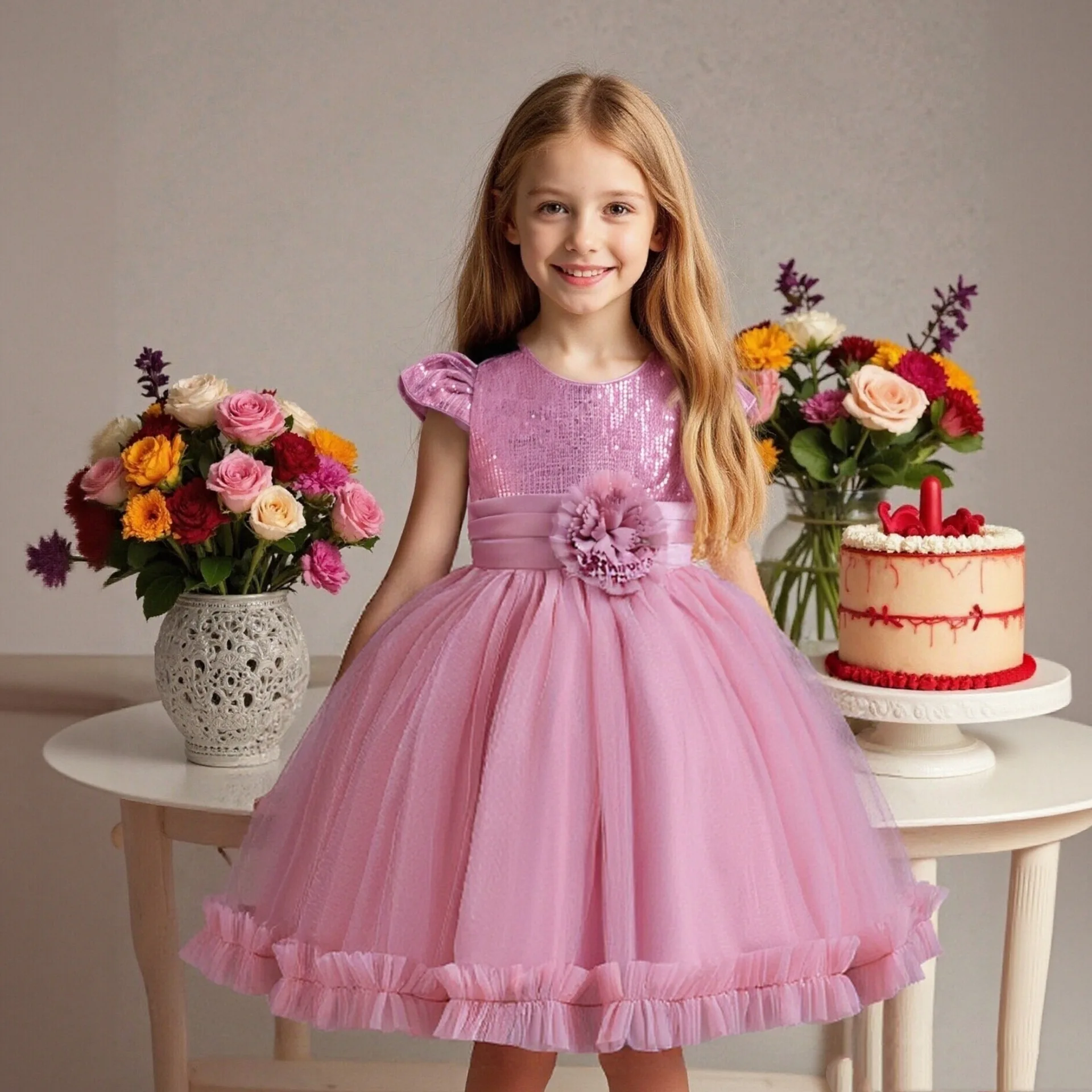 Fashion Children Girl Princess Dress Lace Mesh Sleeveless Girls Sequin Dress Summer Kids Girls Party Dress 2-10 Years