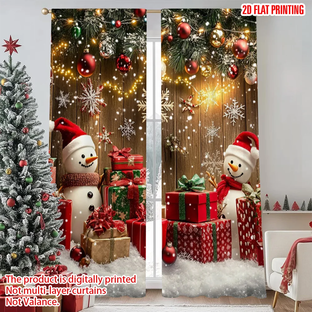 

2pcs 2D flat printing Christmas Scene Curtain Christmas1 Machine Washable Fabric Without Electricity Spring Party & Holiday