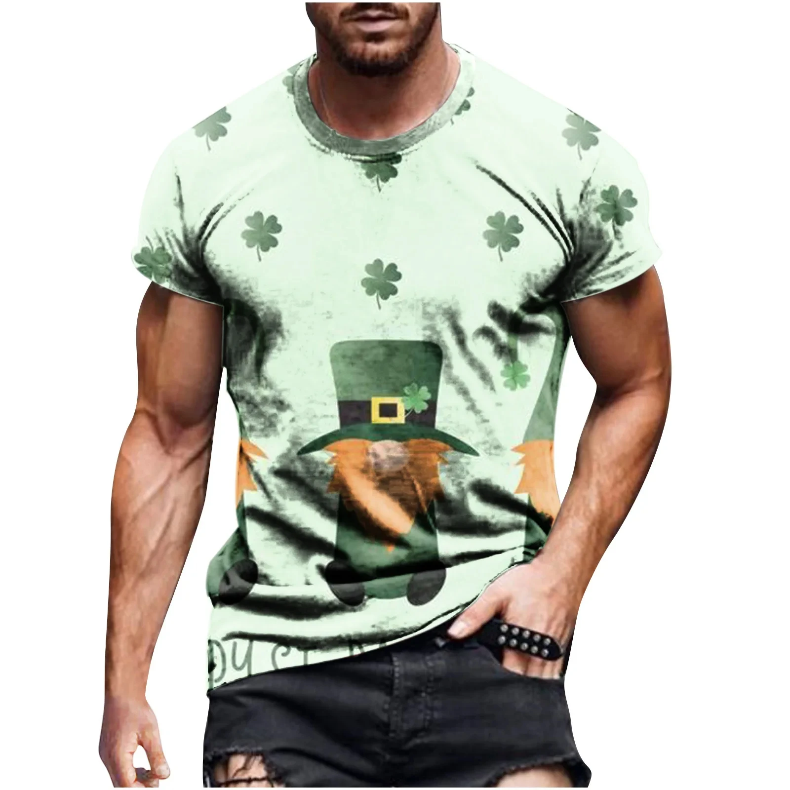 New Fashion The Four-Leaf Clover Picture Man T-shirts Casual 3D Print Tees Hip Hop Personality Round Neck Short Sleeve Funny Top