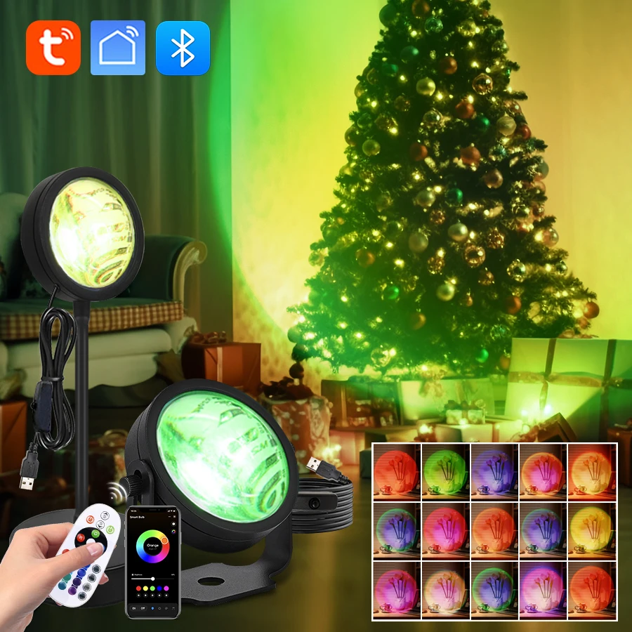 Tuya Smart Sunset Projector Lamp USB LED Spotlight Night Light Bluetooth App Remote Control Atmosphere Light Bedroom Photography