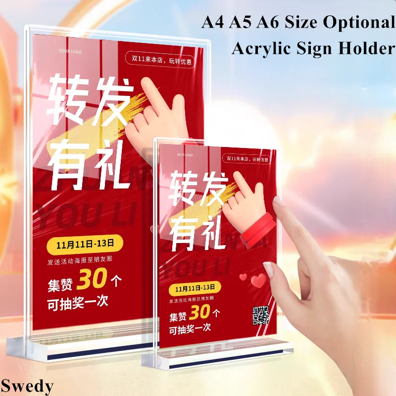 

A6 100X150 мм двухсторонний настольный акриловый держатель для вывески, подставка для дисплея, пластиковый вертикальный держатель меню, ценная этикетка, рекламный флаер, рамка для плаката