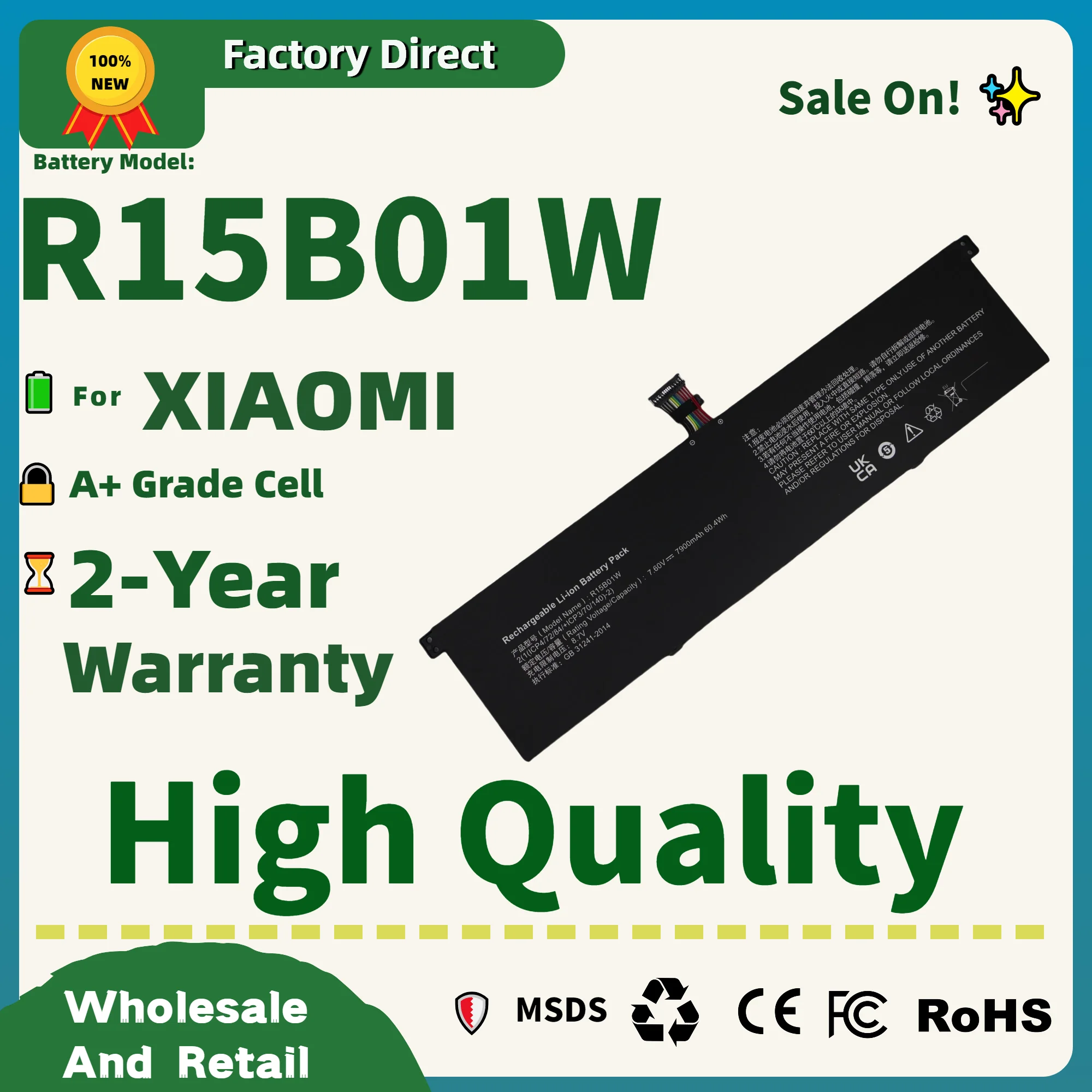 

FRLAN R15B01W Laptop Battery for Xiaomi Pro 15.6 TM1701/TM1707 Notebook | 60.4Wh High Capacity Replacement+ 2-Year Warranty |⚡