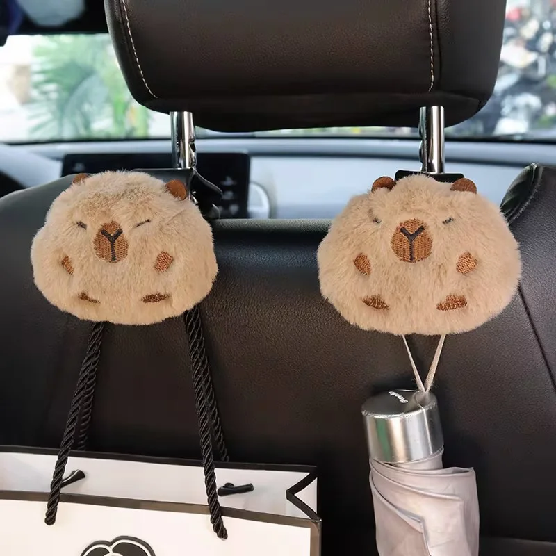 1 or 2PC Cute Cartoon Capybara Car Seat Back Hooks Storage Auto Headrest Organizer Hanger for Groceries Bag Handbag Decoration