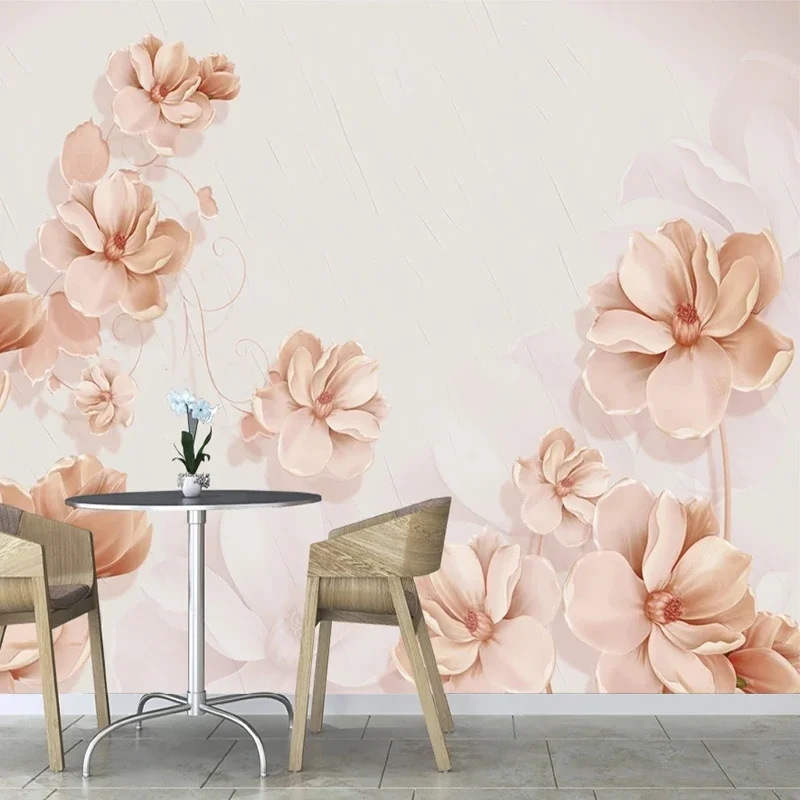 

European style 3D Relief Simple Flowers Photo Mural Wallpaper Living Room TV Sofa Luxury Home Decor Waterproof Wall Cloth Fersco